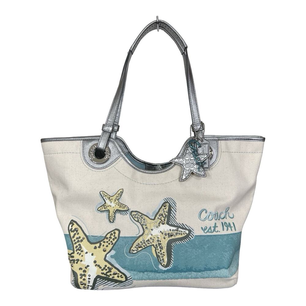 NWT Coach Starfish Beach Tote Canvas Set Zip Wallet Make Up Case Brand New Rare - Picture 3 of 16